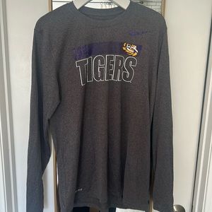 Nike LSU Long Sleeve Dri-Fit Shirt Grey Center Logo Size Men’s Large